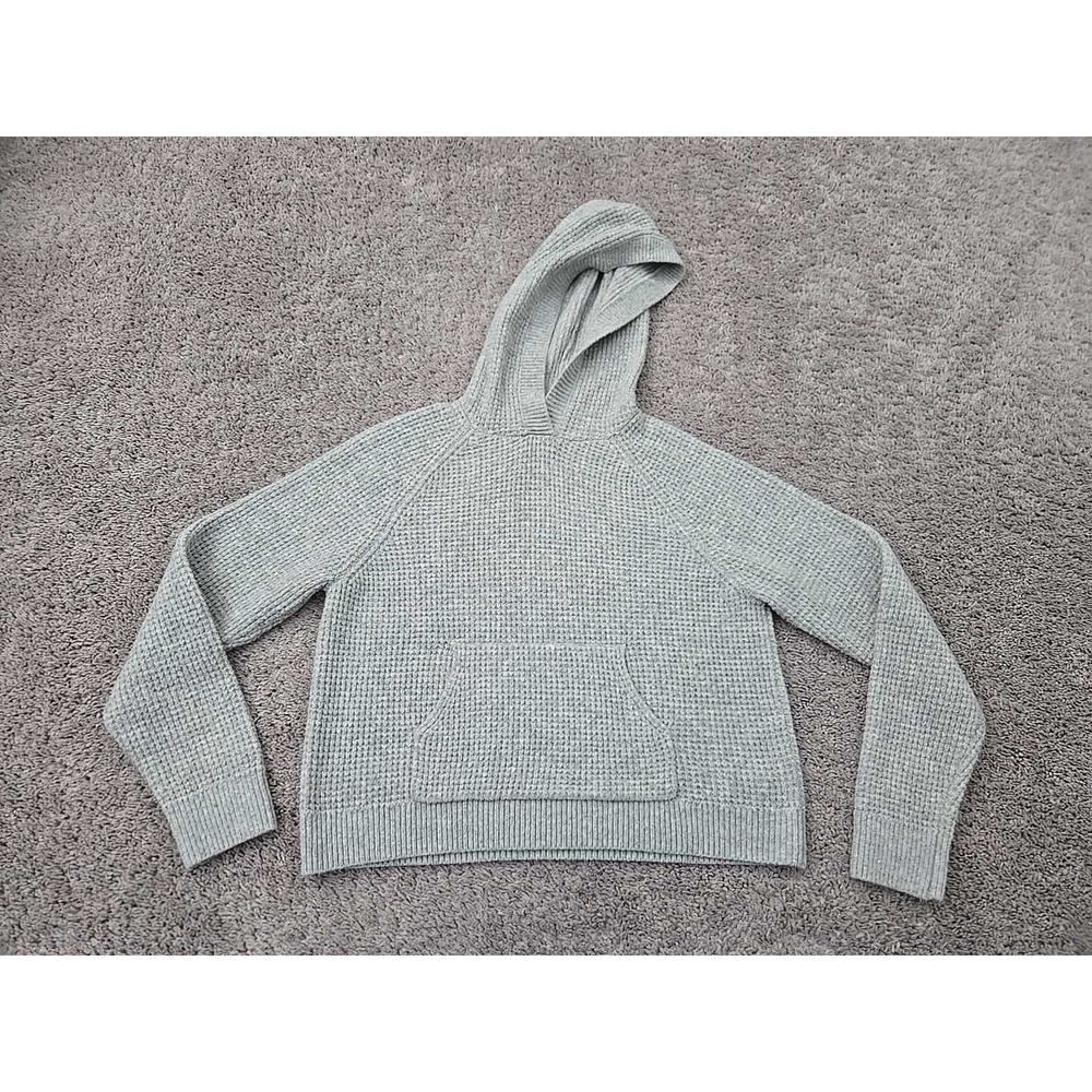 Aeropostale Sweater Womens M Gray Long Sleeve Hooded‎ Cropped Waffle Knit
